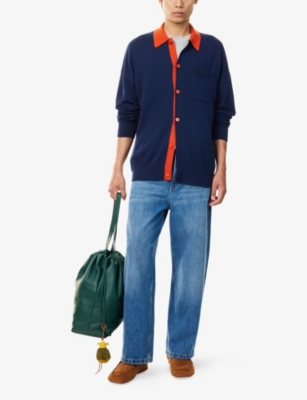 Loewe Wool Cardigan With Chest Pocket And Collar In Blue