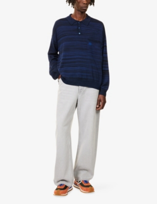Loewe Mens Navy/black Striped Polo-collar Wool Jumper In Multi
