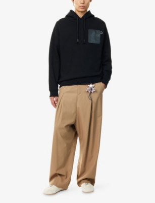 Loewe Anagram Patch Drawstring Cotton Hoodie In Black