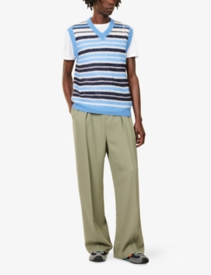 Loewe Mens Khaki Green Pleated Wide-leg Stretch-woven Trousers In Green
