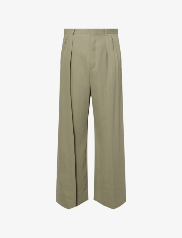 Pleated Wide-Leg Stretch-Woven Trousers