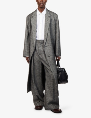 Loewe Mens Grey Melange Pressed-crease Straight-leg Wool Blend Trousers In Gray
