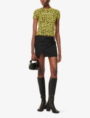 Coperni Womens Print Leopard Crystals Leopard-print Cotton-jersey T-shirt In Yellow