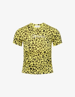 Coperni Womens Print Leopard Crystals Leopard-print Cotton-jersey T-shirt In Yellow