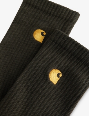 Carhartt Mens Olive / Gold Chase Logo Cotton-blend Socks In Brown