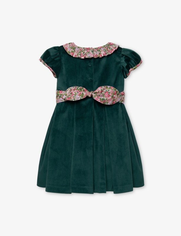 Frill-Neck Short-Sleeve Velvet Party Dress 2-11 Years