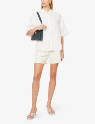 Anine Bing Womens Cream Trent Pleated Stretch-woven Shorts In White