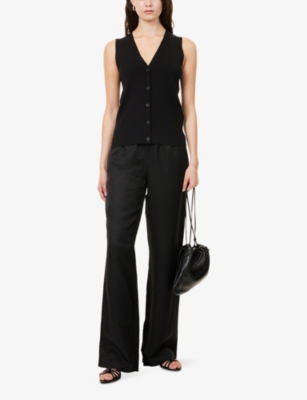 Anine Bing Womens Black Lawrence V-neck Stretch-wool Blend Vest In Black