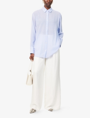 Anine Bing Womens Ivory Linen Blend Lou Wide-leg Woven Trousers