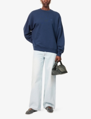 Anine Bing Womens Washed Navy Miles Relaxed-fit Cotton-jersey Sweatshirt Xs In Blue