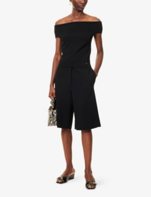 Anine Bing Womens Black Francis Off-shoulders Knitted Top In Black