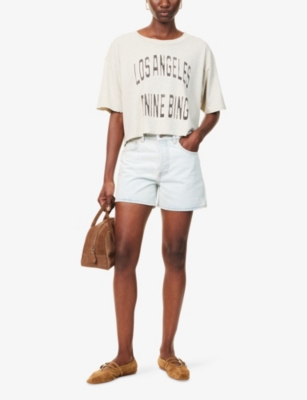 Anine Bing Womens Grey Johnny Cropped Cotton-jersey T-shirt In Gray