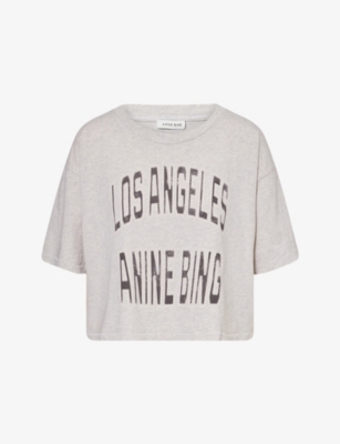 Anine Bing Womens Grey Johnny Cropped Cotton-jersey T-shirt In Gray