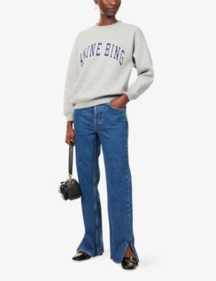 Anine Bing Grey Crew Neck Sweatshirt With Bold Lettering In White