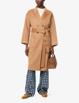 Anine Bing Womens Camel Dylan Belted Wool And Cashmere Coat In Brown
