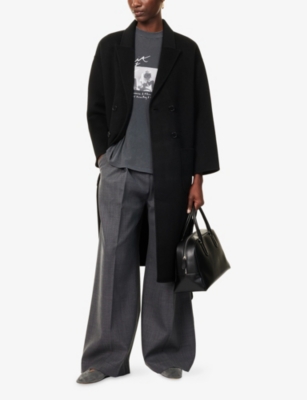 Anine Bing Womens Black Dylan Belted Wool And Cashmere Coat In Black