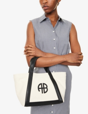 Anine Bing Womens Natural Canvas/ Black Cara Small Canvas Tote Bag