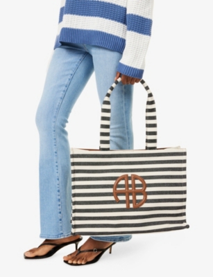 Anine Bing Womens Lara Cotton Tote Bag Black And Natural Stripe In Multi