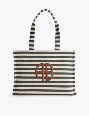 Anine Bing Womens Lara Cotton Tote Bag Black And Natural Stripe In Multi