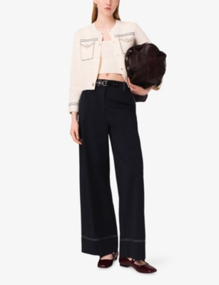 Maje Womens Ecru Topstitched Flap-pocket Cotton-blend Jacket In Neutral