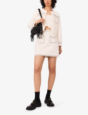 MAJE: Topstitched Patch-Pocket Stretch-Knit Mini Skirt