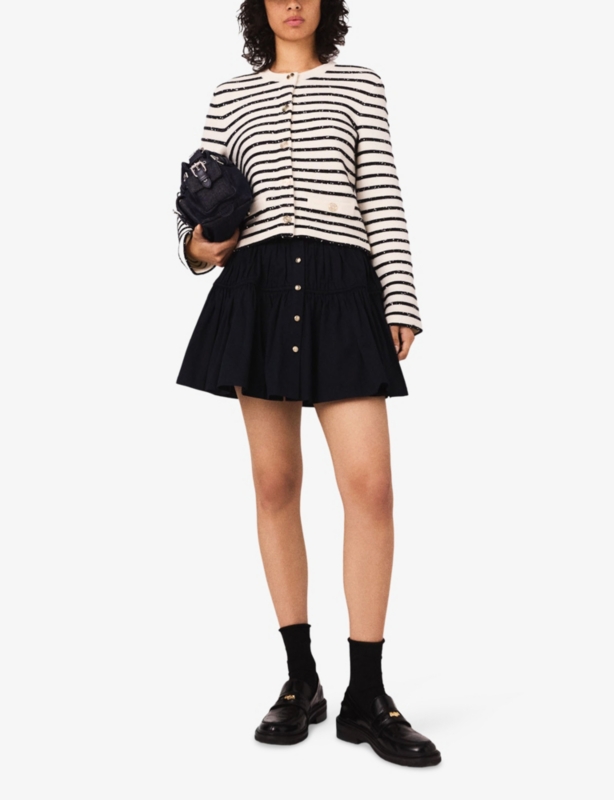 Striped Rhinestone-Embellished Knitted Cardigan