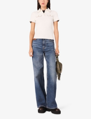 MAJE: Flap-Pocket Ribbed Stretch-Knit Polo Shirt