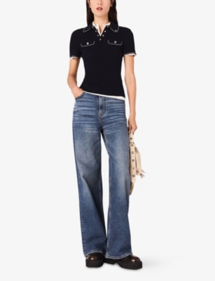 MAJE: Flap-Pocket Ribbed Stretch-Knit Polo Shirt