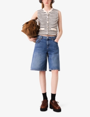 MAJE: Striped Rhinestone-Embellished Knitted Top