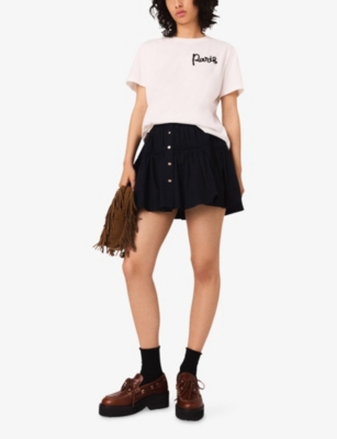 Maje Womens White Paris-embroidered Regular-fit Cotton-jersey T-shirt In White