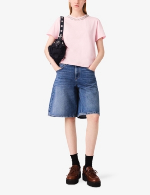MAJE: Crystal-Embellished Regular-Fit Cotton-Jersey T-Shirt