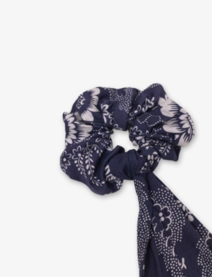 Maje Womens Navy Bandana Print Bandana-print Scarf-detail Woven Hair Scrunchie In Blue