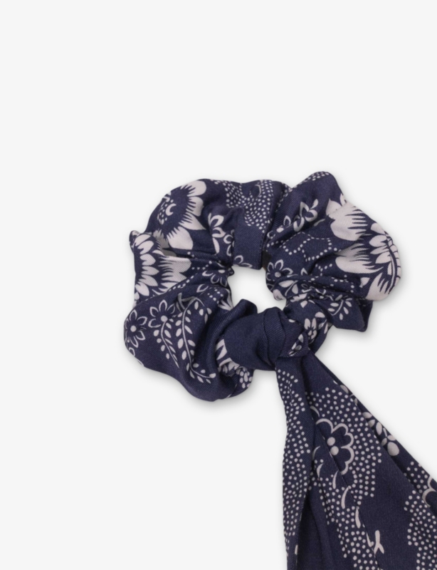 Bandana-Print Scarf-Detail Woven Hair Scrunchie