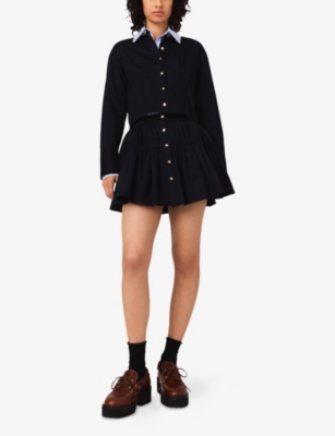 Maje Womens Navy Button-down Elasticated-waist Stretch-cotton Mini Skirt In Black