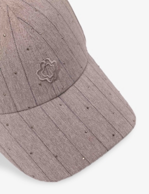 Maje Womens Light Grey Rhinestone-embellished Logo Knitted Baseball Cap In Gray