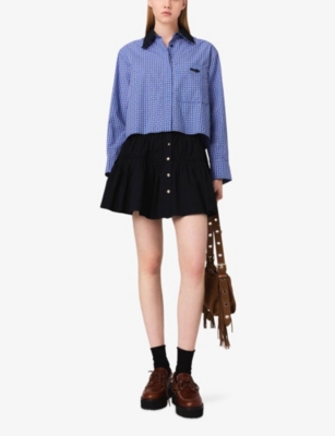 Maje Womens Blue Rhinestoned Tiles Rhinestone-embellished Removable-collar Cotton Shirt In Blue