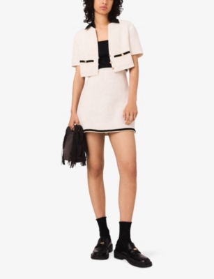 Maje Womens Ecru Two-in-one Contrast-collar Tweed Mini Dress In White