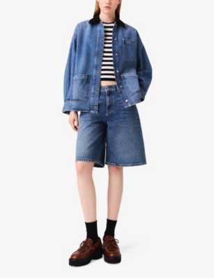 Maje Womens Blue Cord-collar Relaxed-fit Denim Jacket In Blue