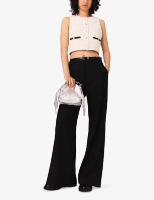 MAJE: Contrast-Trim Short Sleeveless Tweed Top