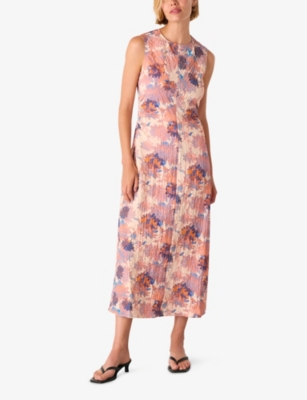 WHISTLES: Floral-Print Round-Neck Textured Stretch-Cotton Midi Dress
