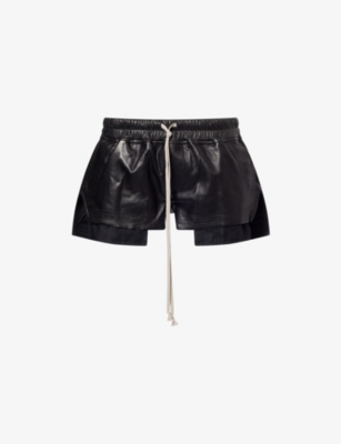 Rick Owens Womens Black Fog Relaxed-fit Leather Boxer Shorts In Black