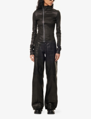 Rick Owens Womens Black Geth Wide-leg Coated-denim Jeans In Black