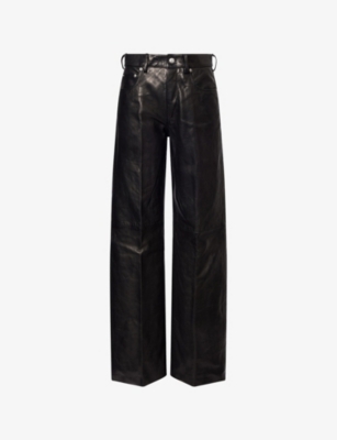 Rick Owens Womens Black Geth Wide-leg Coated-denim Jeans In Black