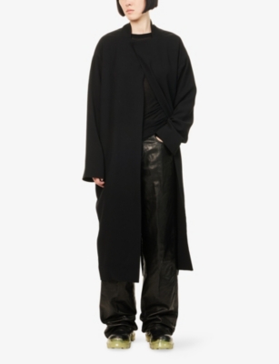 Rick Owens Womens Black Relaxed-fit Island Wool Coat In Black