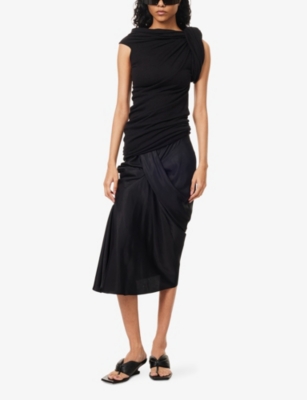 Rick Owens Womens Black Seb Draped Woven Midi Skirt In Black