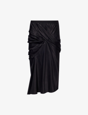 Rick Owens Womens Black Seb Draped Woven Midi Skirt In Black