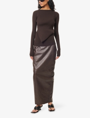 Rick Owens Womens Brown Babel Asymmetric Knitted Top In Brown