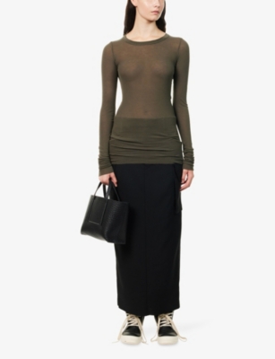 Rick Owens Womens Black Firbanks Slit Wool Midi Skirt In Black