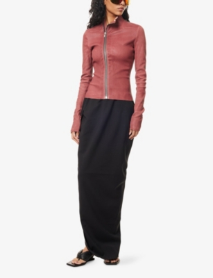 Rick Owens Womens Rosewood Gary High-neck Stretch-leather Blend Jacket In Burgundy