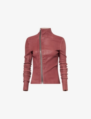 Rick Owens Womens Rosewood Gary High-neck Stretch-leather Blend Jacket In Burgundy